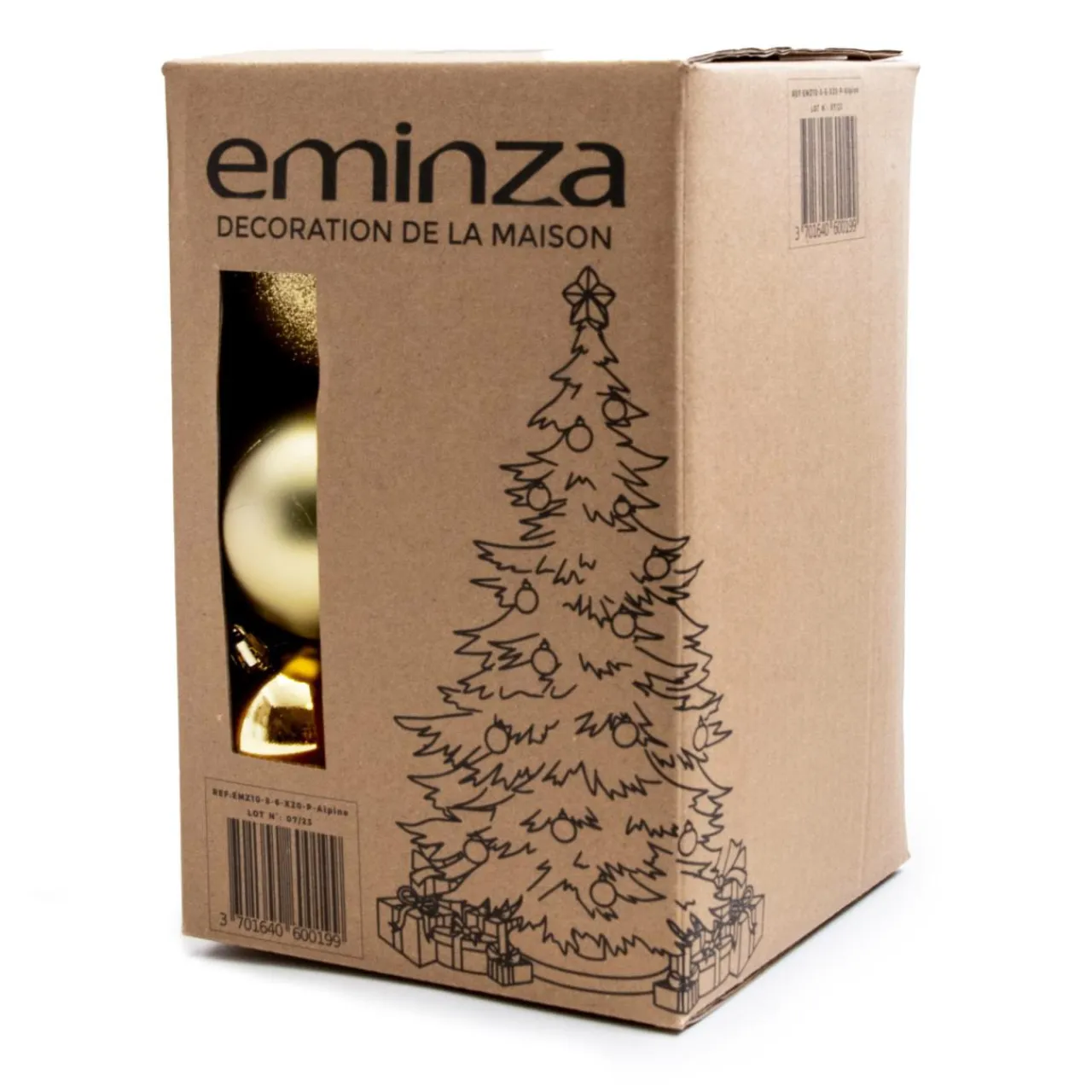 EMINZA Lot de 20 boules de Noël assties New Alpine Or