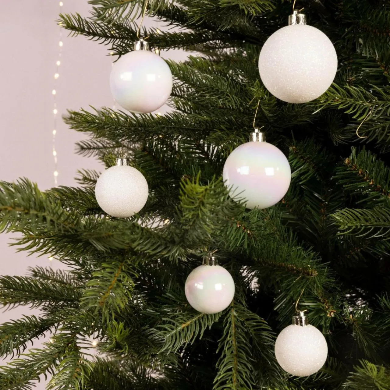 KAEMINGK Lot de 30 boules de Noël assorties Alpine Blanc irisé New