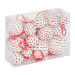 JJA Lot de 22 boules de Noël assorties Rayé Fantaisie et Blanc Rouge New