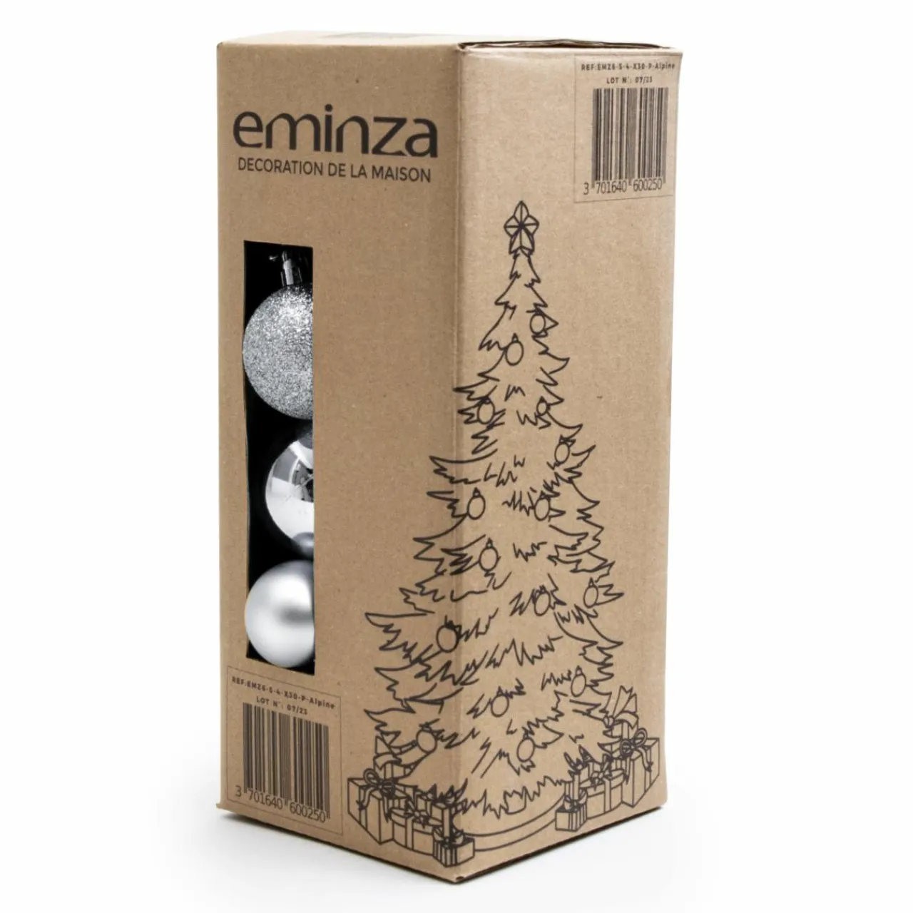 EMINZA Lot de 30 boules de Noël assorties New Alpine Argent Hot