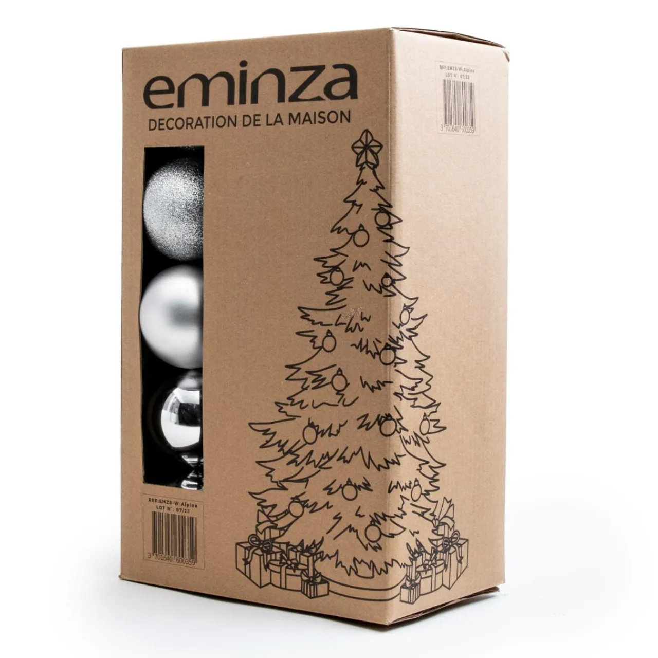 EMINZA Lot de 20 boules de Noël assorties New Alpine Argent Discount