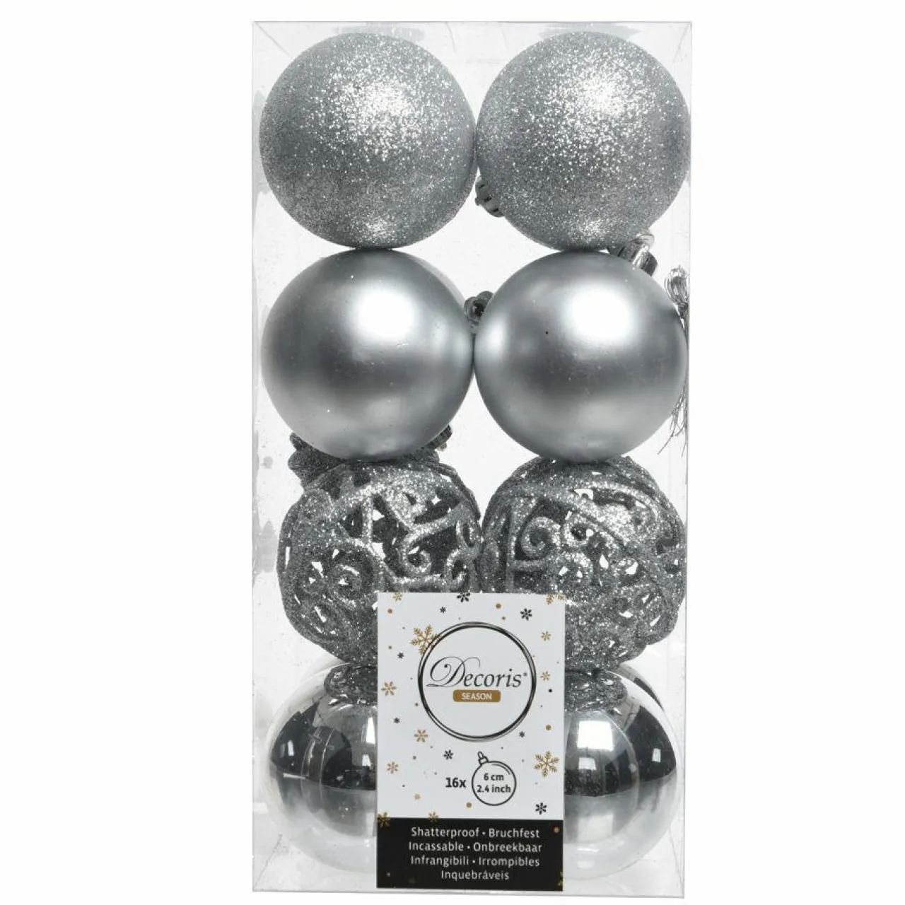 KAEMINGK Lot de 16 boules de Noël (D60 mm) Alpine multi Argent New