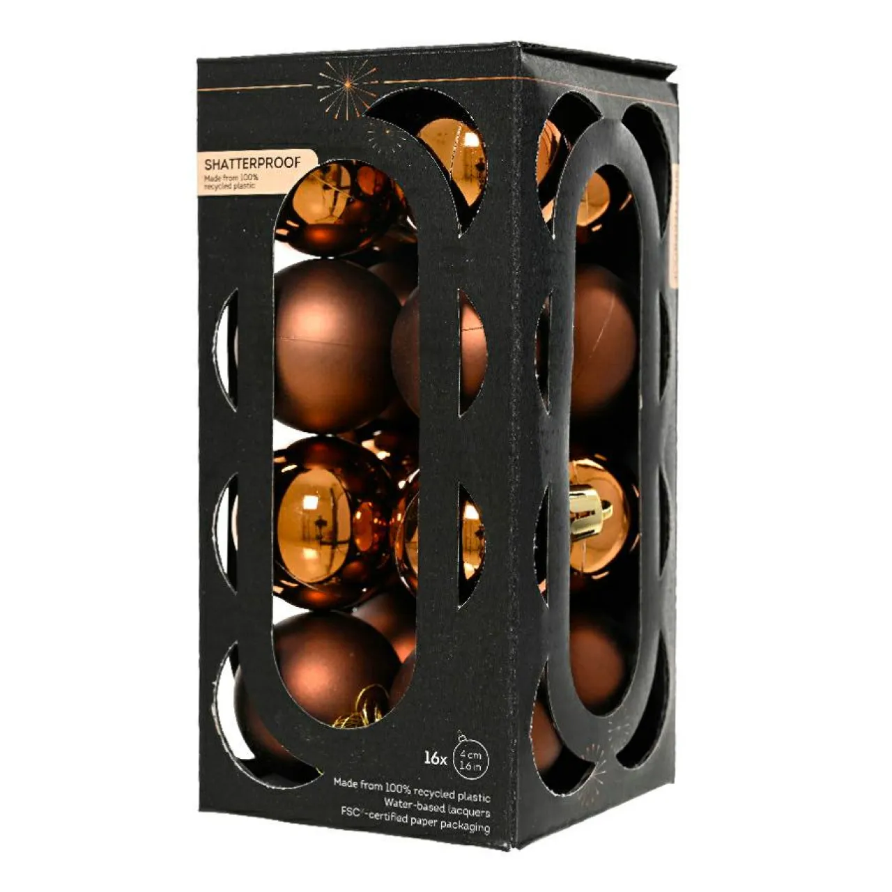 KAEMINGK Lot de 16 boules de Noël (D40 mm) Aravis Brun café Hot