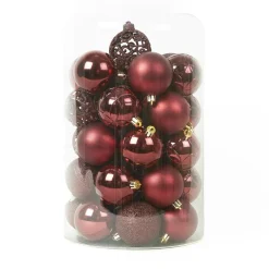 KAEMINGK Lot de 35 boules de Noël (D60 mm) Aravis mix Bordeaux Hot