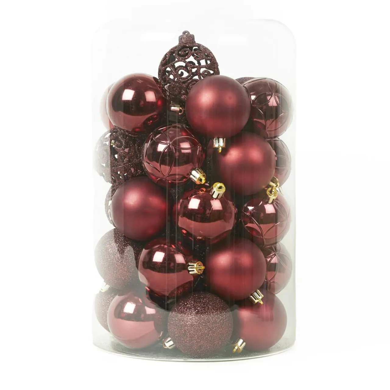 KAEMINGK Lot de 35 boules de Noël (D60 mm) Aravis mix Bordeaux Hot