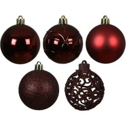 KAEMINGK Lot de 35 boules de Noël (D60 mm) Aravis mix Bordeaux Hot