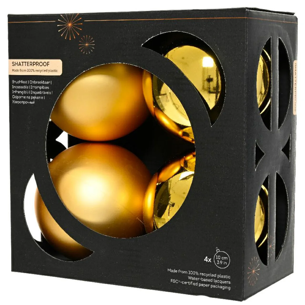KAEMINGK Lot de 4 boules de Noël (D100 mm) Aravis Or Clearance