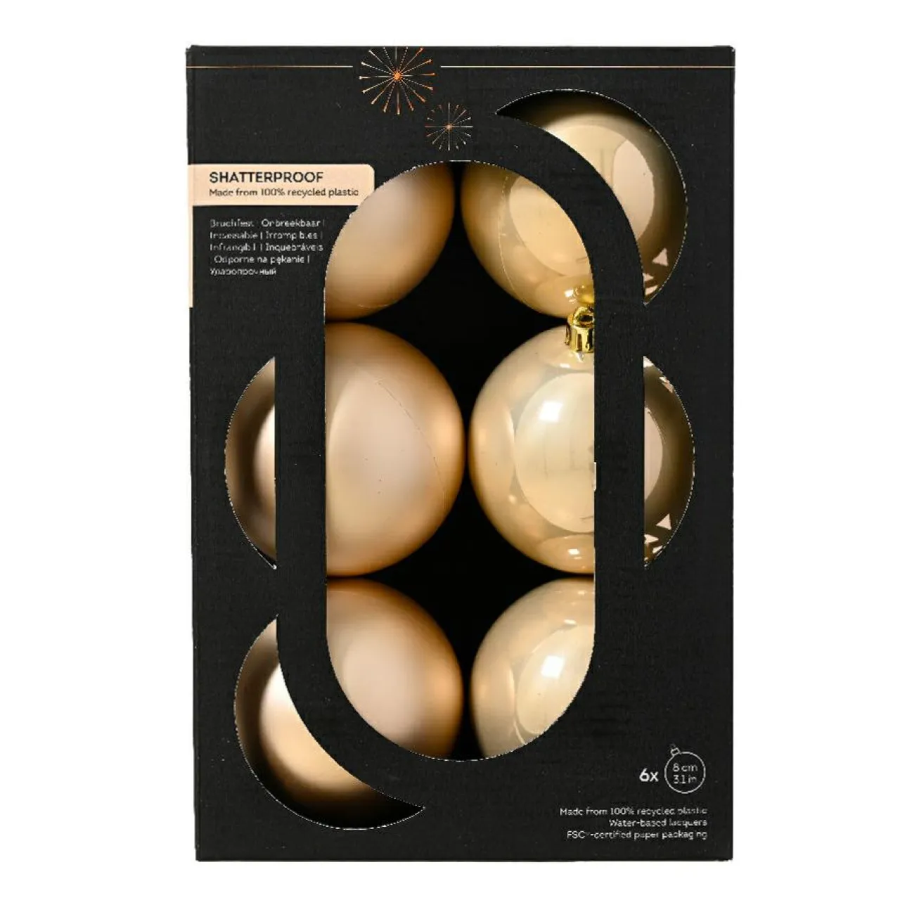KAEMINGK Lot de 6 boules de Noël (D80 mm) Aravis Perle Clearance