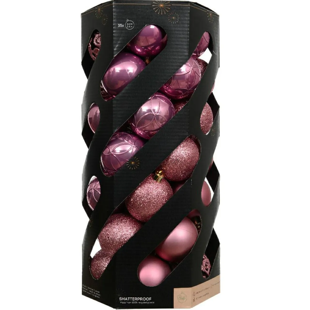 KAEMINGK Lot de 35 boules de Noël (D60 mm) Aravis Vieux Rose Discount