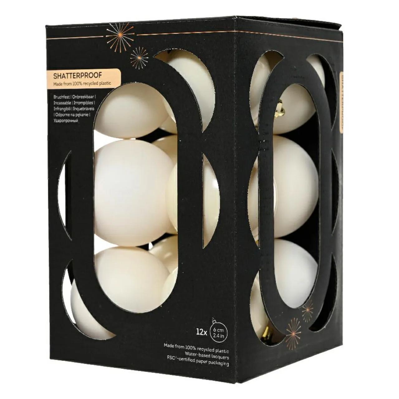 KAEMINGK Lot de 12 boules de Noël (D60 mm) Aravis Blanc laine