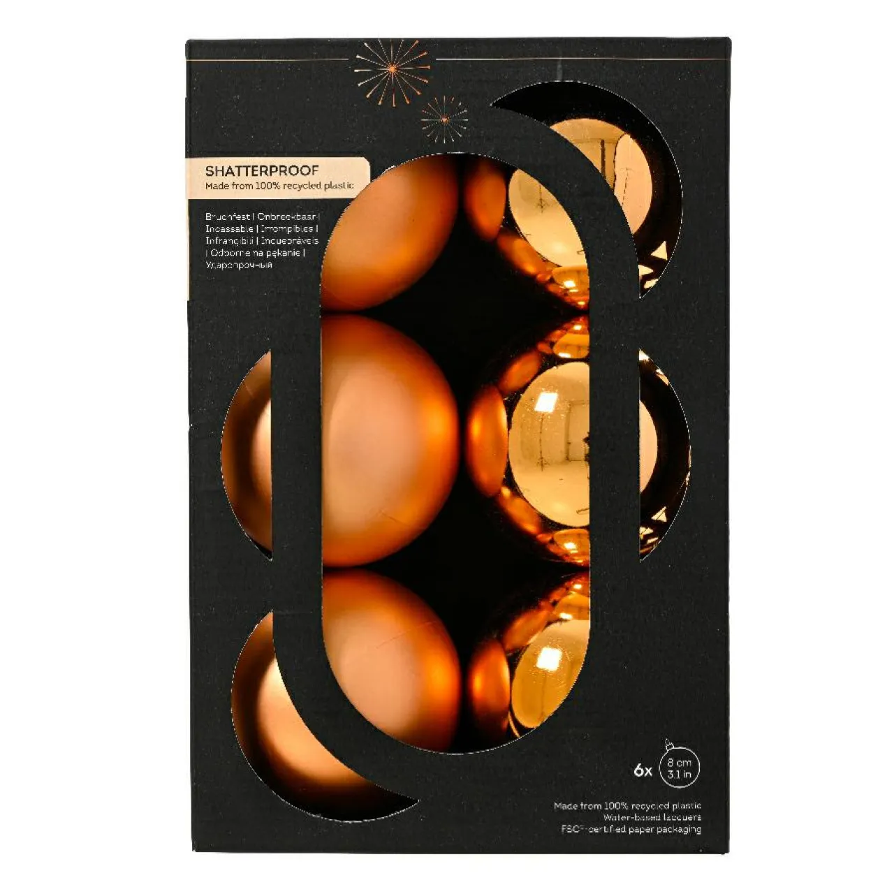 KAEMINGK Lot de 6 boules de Noël (D80 mm) Aravis Cognac