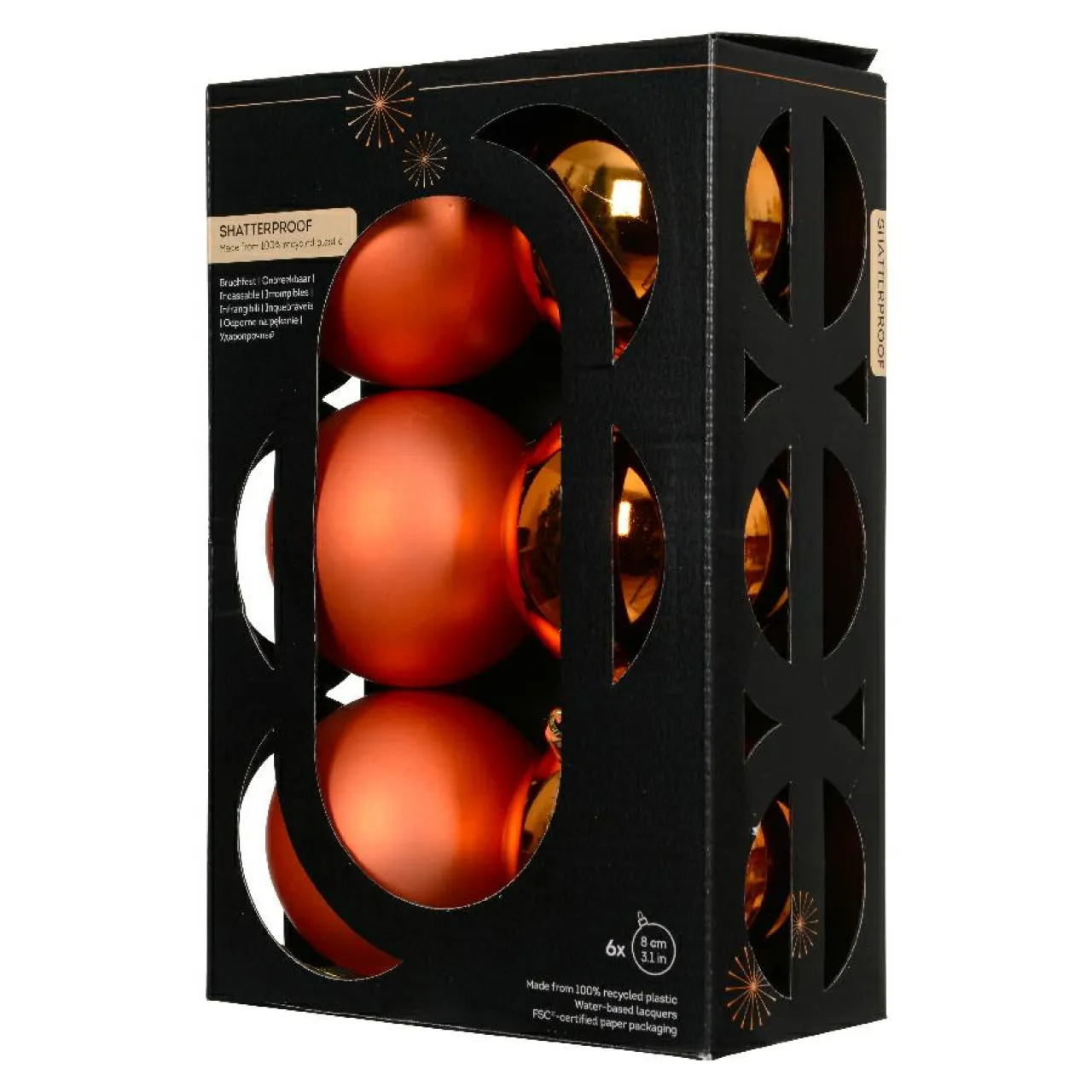 KAEMINGK Lot de 6 boules de Noël (D80 mm) Aravis Orange Discount
