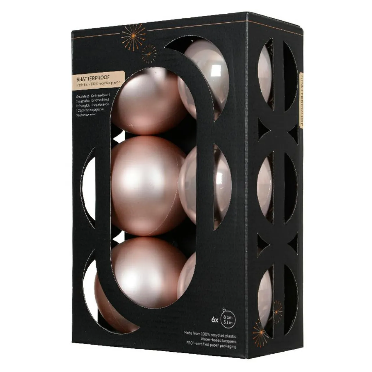 KAEMINGK Lot de 6 boules de Noël (D80 mm) Aravis Rose poudré Clearance