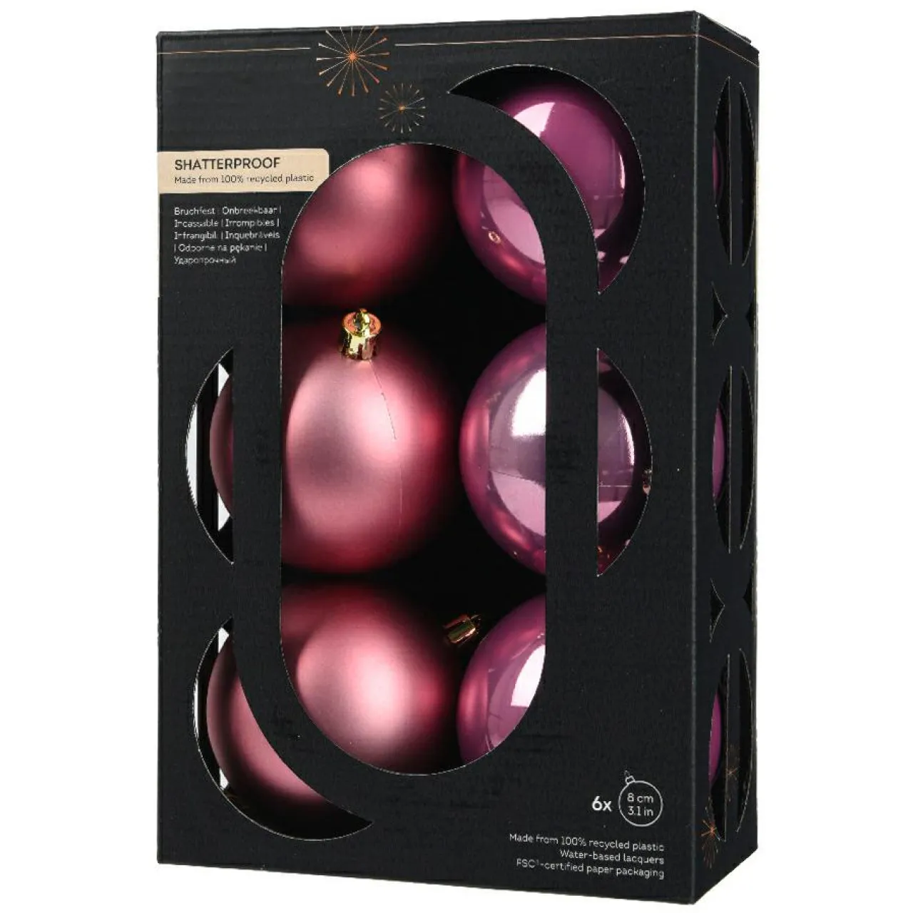 KAEMINGK Lot de 6 boules de Noël (D80 mm) Aravis Vieux rose Discount