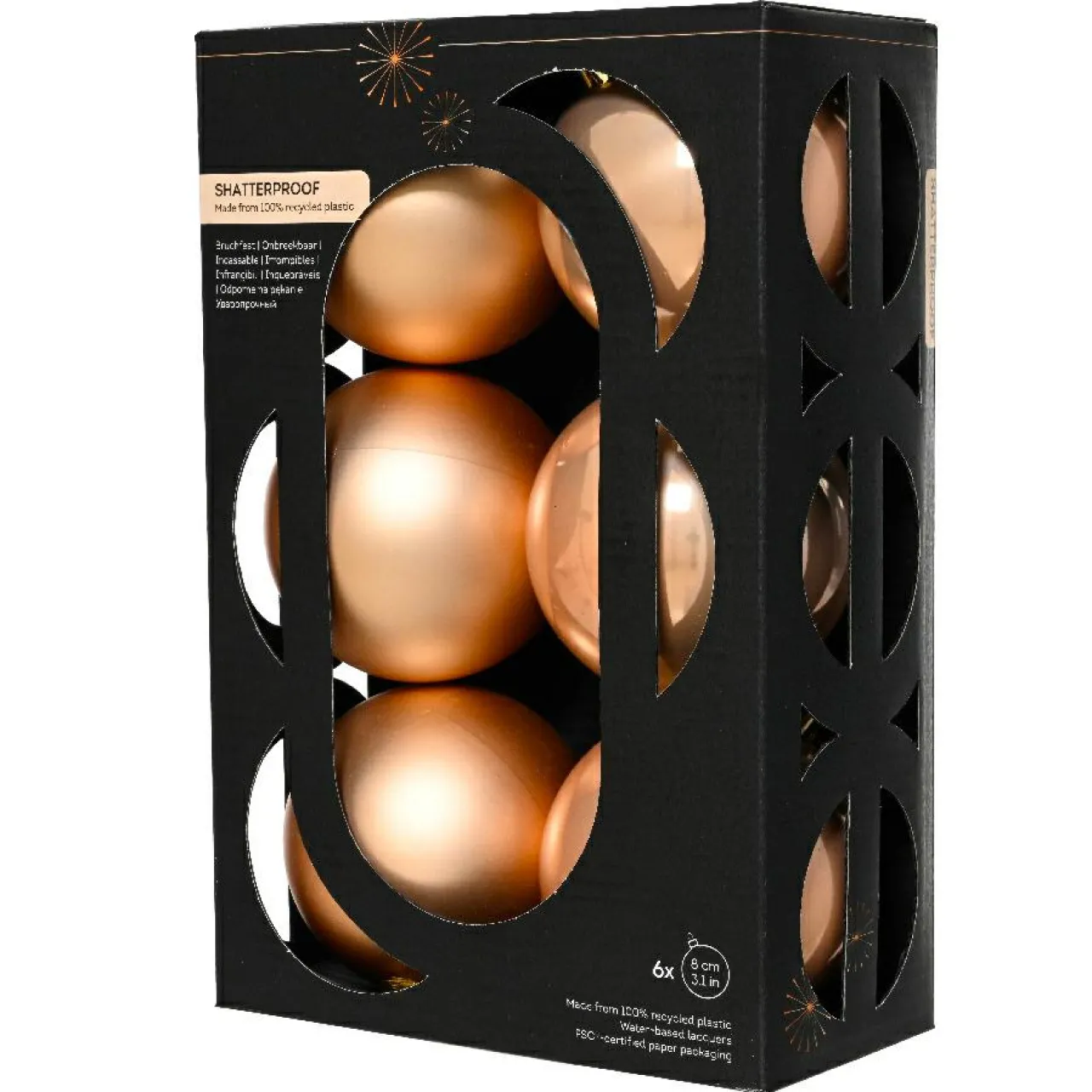 KAEMINGK Lot de 6 boules de Noël (D80 mm) Aravis Pêche Hot