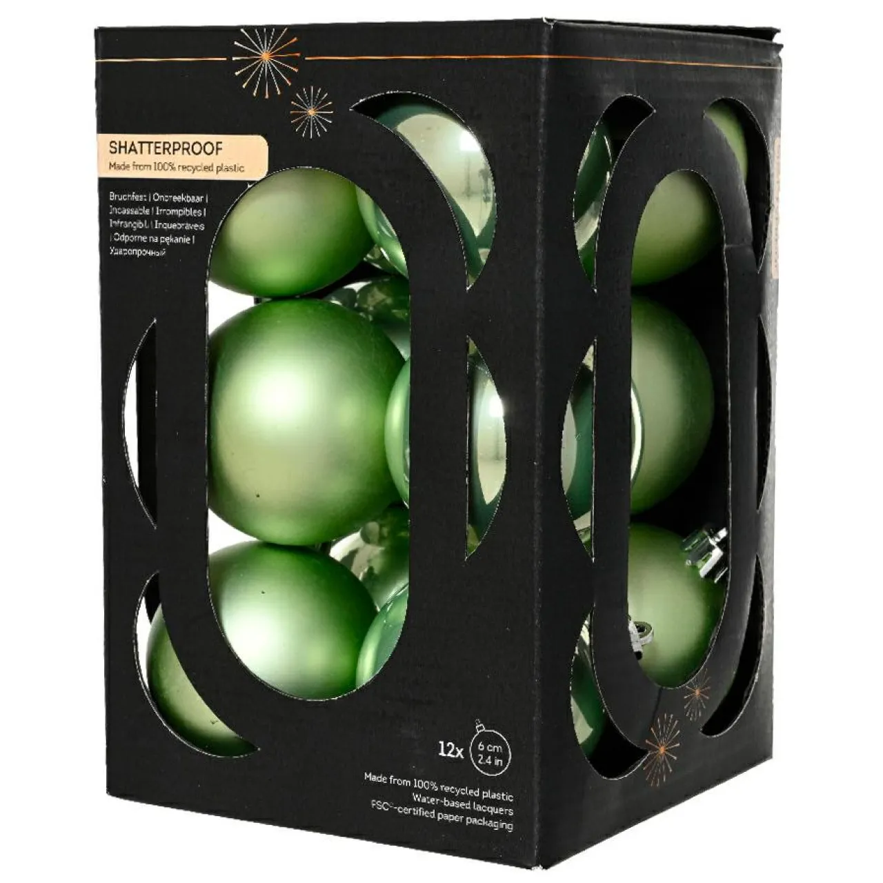 KAEMINGK Lot de 12 boules de Noël (D60 mm) Aravis Vert thé matcha Vert matcha New