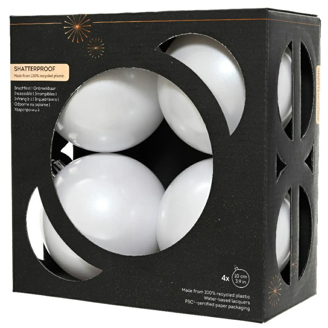 KAEMINGK Lot de 4 boules de Noël (D100 mm) Aravis Blanc Sale