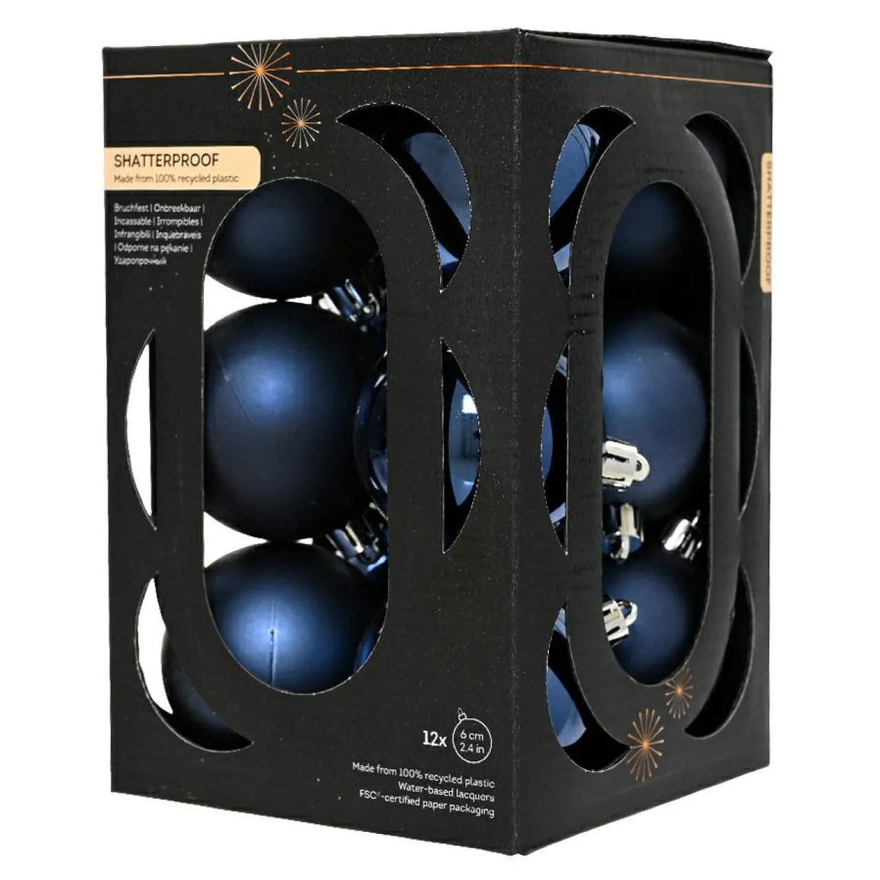 KAEMINGK Lot de 12 boules de Noël (D60 mm) Aravis Bleu nuit Discount