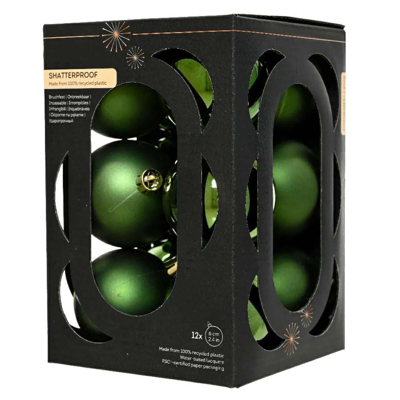 KAEMINGK Lot de 12 boules de Noël (D60 mm) Aravis Vert sapin Hot