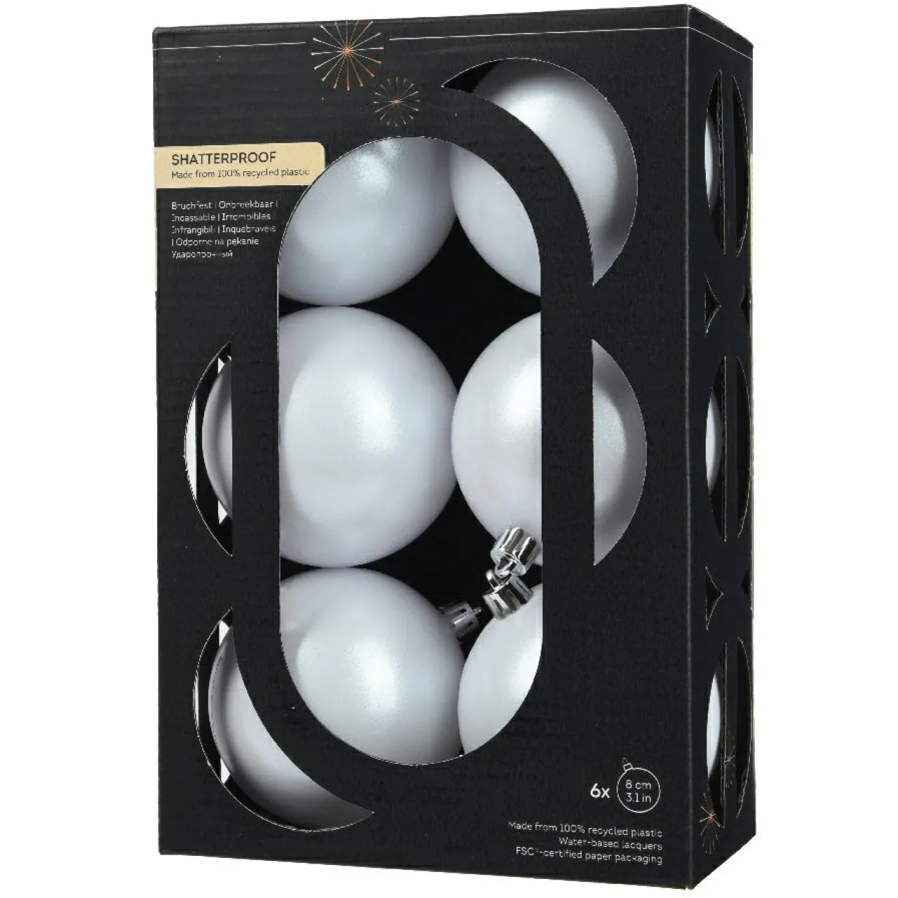 KAEMINGK Lot de 6 boules de Noël (D80 mm) Aravis Blanc Sale