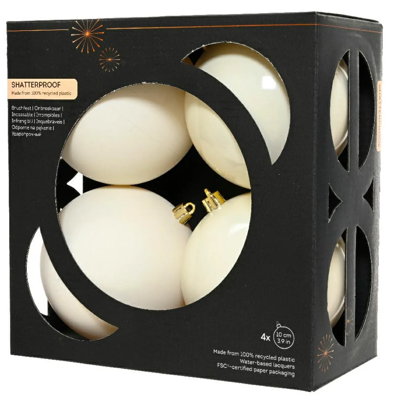 KAEMINGK Lot de 4 boules de Noël (D100 mm) Aravis Blanc laine Sale