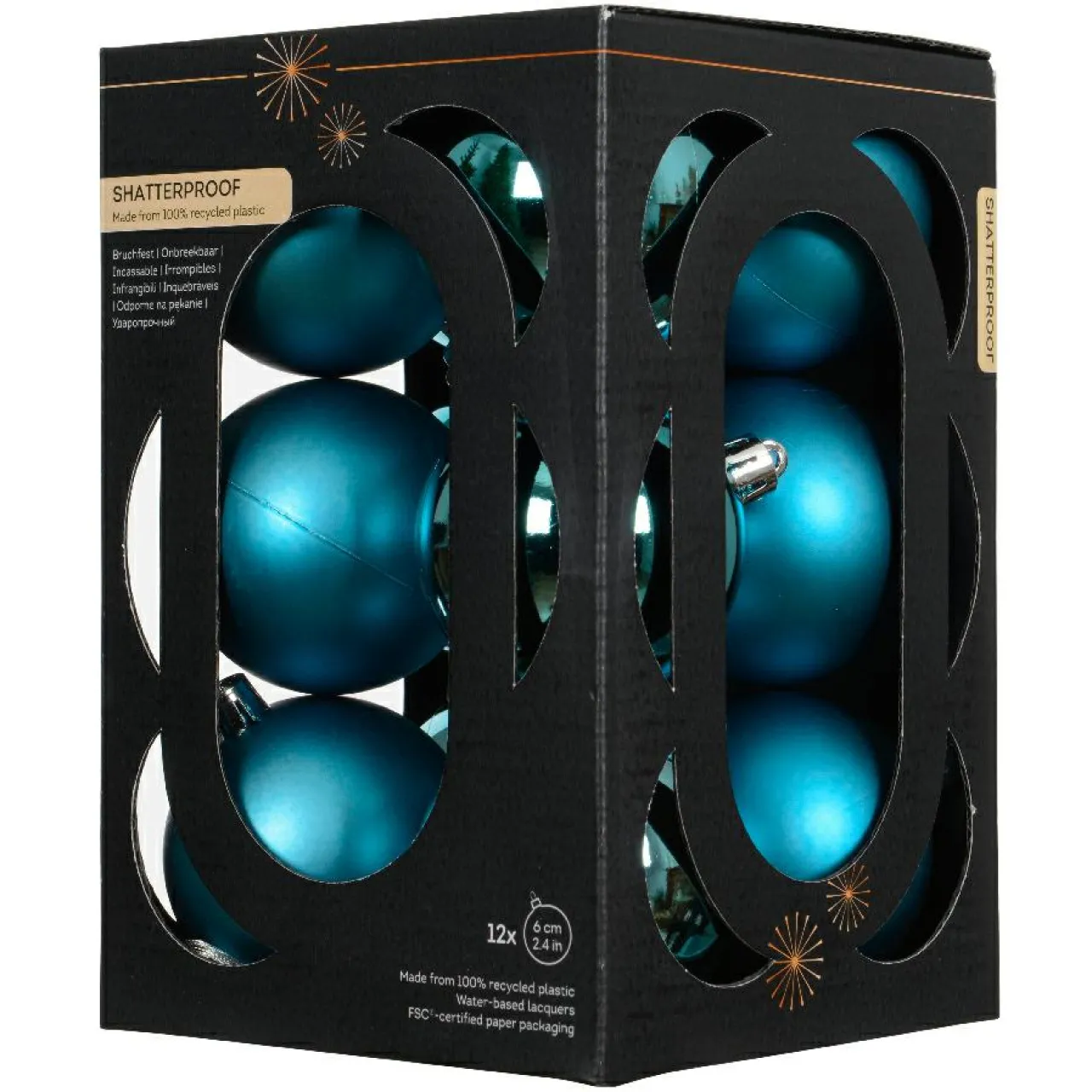 KAEMINGK Lot de 12 boules de Noël (D60 mm) Aravis Bleu pétillant