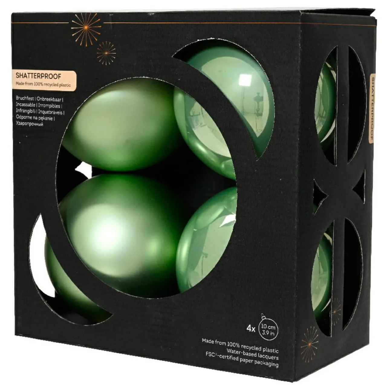 KAEMINGK Lot de 4 boules de Noël (D100 mm) Aravis Vert matcha Best