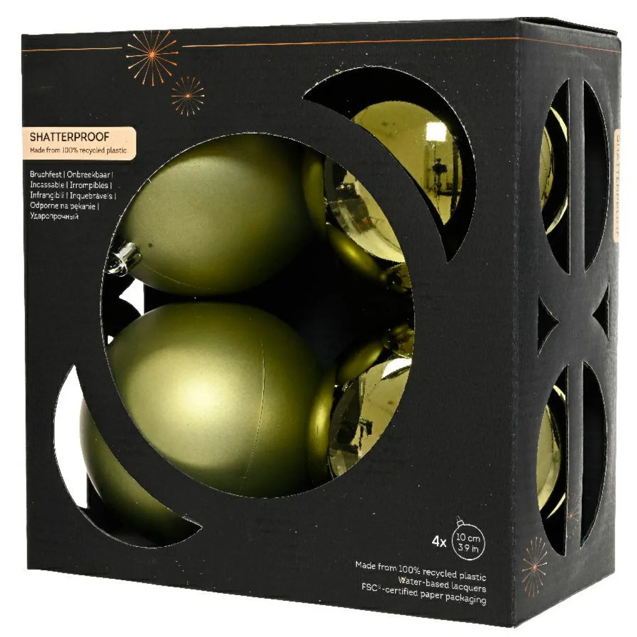 KAEMINGK Lot de 4 boules de Noël (D100 mm) Aravis Vert romarin Outlet