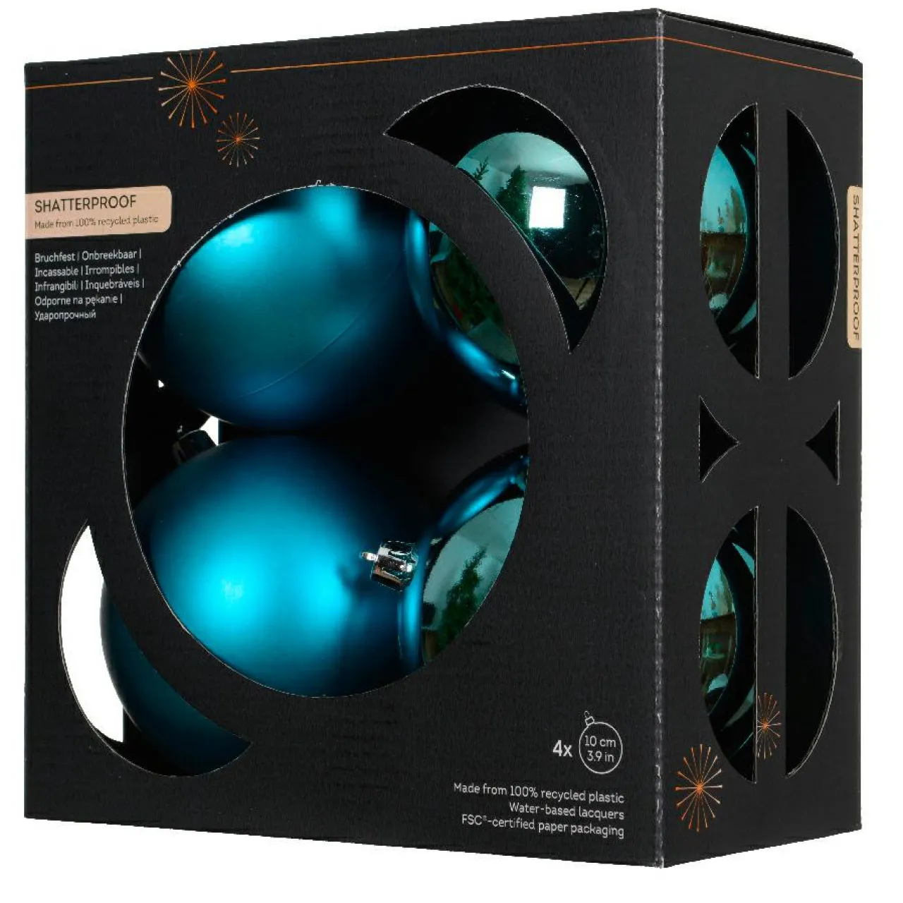 KAEMINGK Lot de 4 boules de Noël (D100 mm) Aravis Bleu pétillant