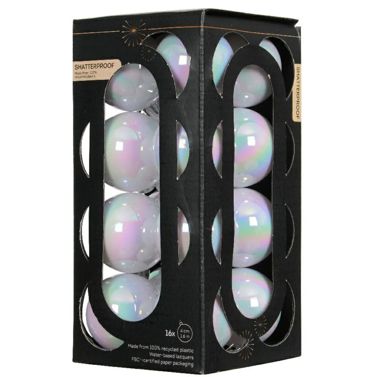 KAEMINGK Lot de 16 boules de Noël (D40 mm) Aravis Blanc irisé Discount