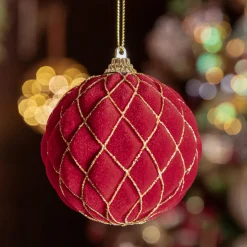 KAEMINGK Lot de 12 boules de Noël (D80 mm) Buckingham et or Rouge Best