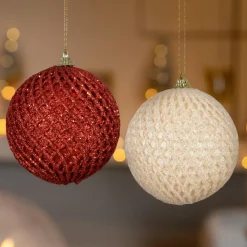 KAEMINGK Lot de 12 boules de Noël (D100 mm) Carreaux et paillettes et perle Rouge Online