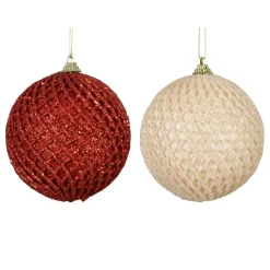 KAEMINGK Lot de 12 boules de Noël (D100 mm) Carreaux et paillettes et perle Rouge Online