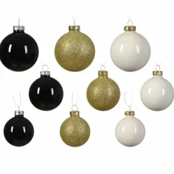 KAEMINGK Lot de 21 boules de Noël (D70 mm) Cristal en verre Blanc laine, or et Noir New