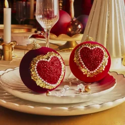 KAEMINGK Lot de 12 boules de Noël (D80 mm) Cœur de Noël et or Rouge Hot