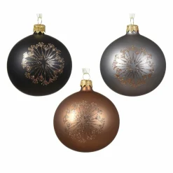 KAEMINGK Lot de 6 boules de Noël (D80 mm) en verre Til Noir, gris marbre et Noix de pécan Brun gingembre Online