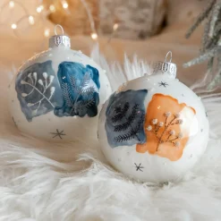 KAEMINGK Lot de 6 boules de Noël (D80 mm) en verre Herbier Blanc