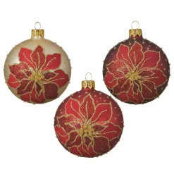 KAEMINGK Lot de 6 boules de Noël (D80 mm) en verre Poinsettia Rouge Outlet