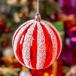 KAEMINGK Lot de 12 boules de Noël (D100 mm) Fantasia perlées et blanc Rouge Best