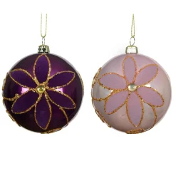 KAEMINGK Lot de 12 boules de Noël (D80 mm) Fleurs majestueuses Figue et rose Violet Sale