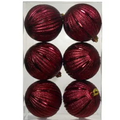 KAEMINGK Lot de 6 Boules de Noël (D80 mm) Glitter Bordeaux New