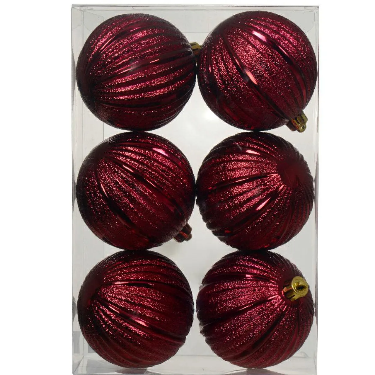 KAEMINGK Lot de 6 Boules de Noël (D80 mm) Glitter Bordeaux New