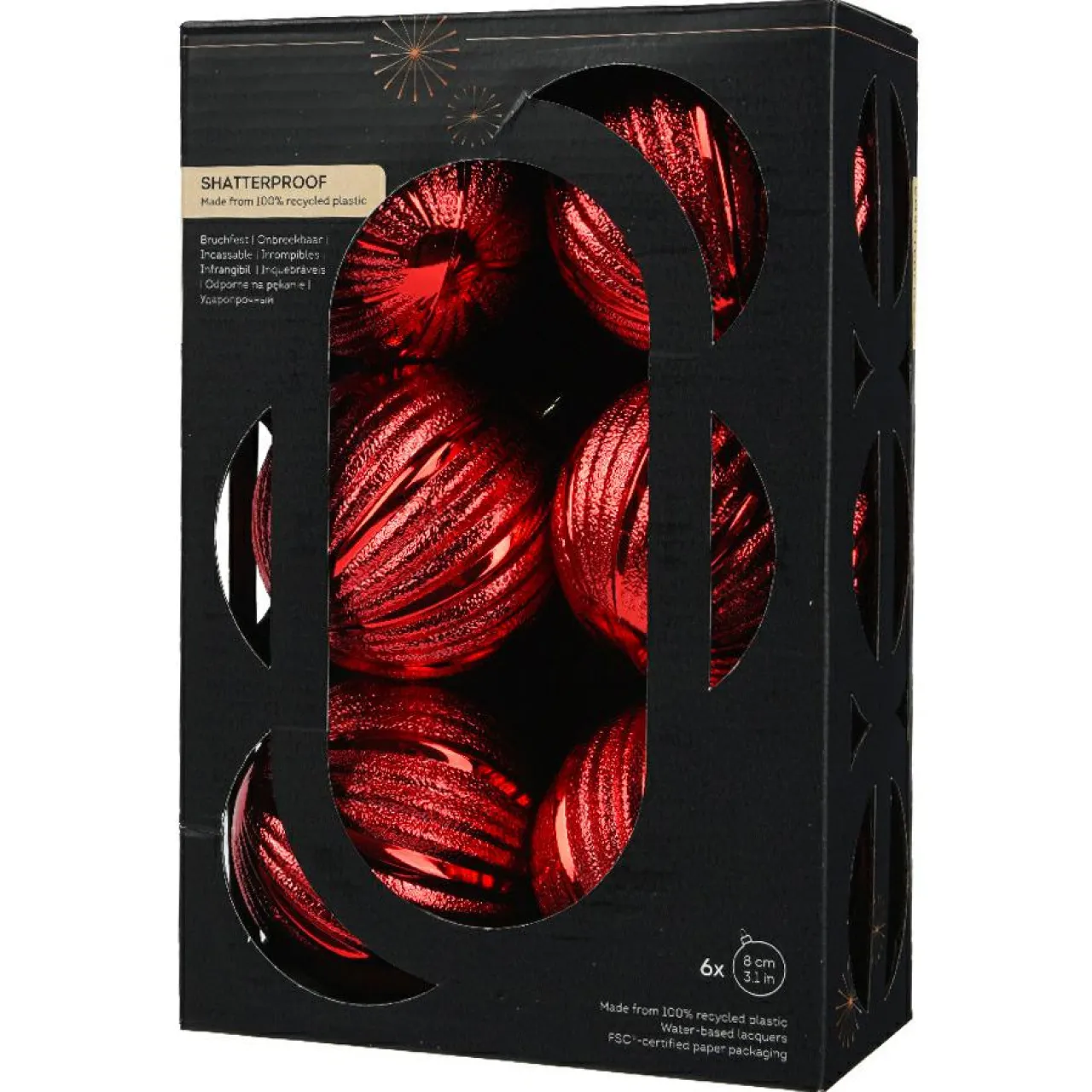 KAEMINGK Lot de 6 Boules de Noël (D80 mm) Glitter Rouge Clearance