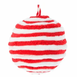 KOOPMAN Lot de 3 boules de Noël (D100 mm) Laine rayé et blanc Rouge Outlet