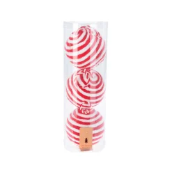 KOOPMAN Lot de 3 boules de Noël (D100 mm) Laine rayé et blanc Rouge Outlet
