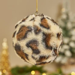 KOOPMAN Lot de 12 boules de Noël (D100 mm) Léopard Beige et Marron Hot