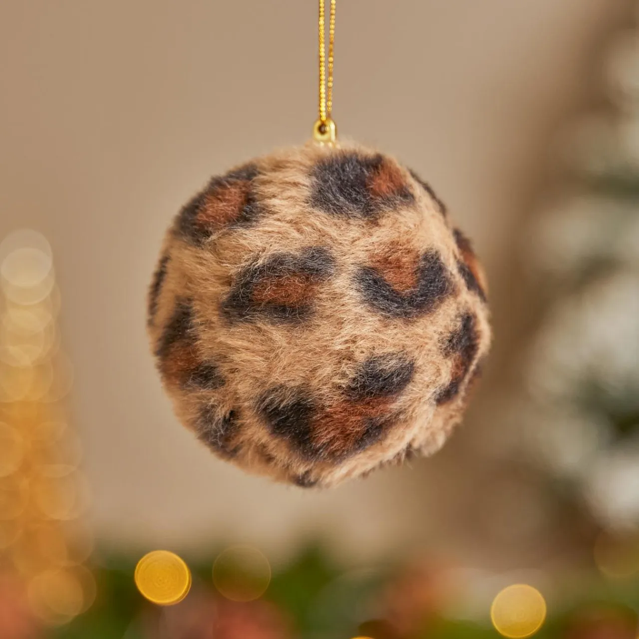 KOOPMAN Lot de 12 boules de Noël (D80 mm) Léopard Beige et Marron