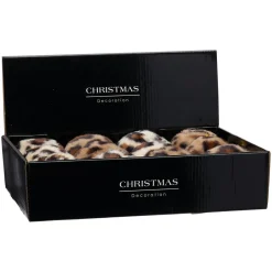 KOOPMAN Lot de 12 boules de Noël (D80 mm) Léopard Beige et Marron