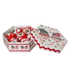 KAEMINGK Lot de 7 boules de Noël (D60 mm) Petits Lutins de Noël Blanc et Rouge