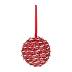 JJA Lot de 6 boules de Noël (D80 mm) Rayé Fantaisie Rouge et blanc Hot